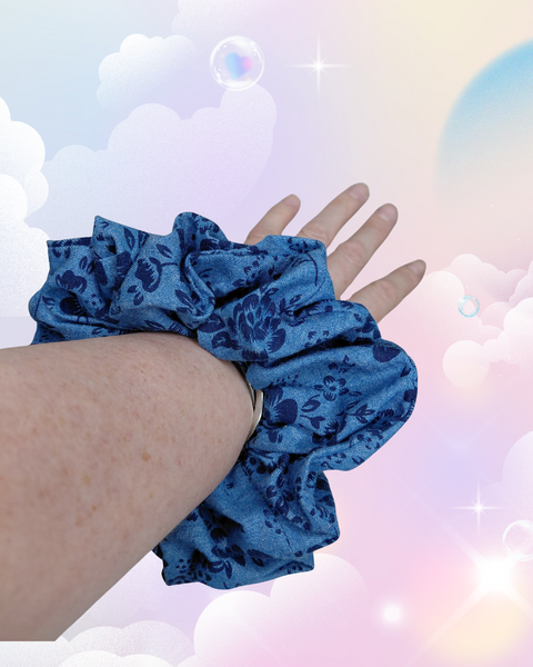 Jumbo Hair Scrunchie - denim print