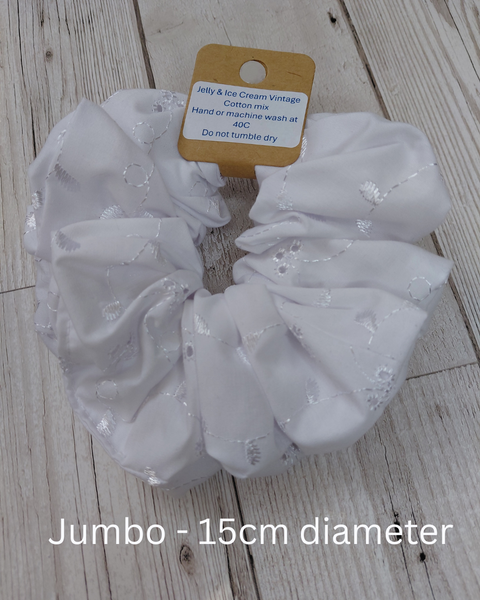 Jumbo white embroidered scrunchie