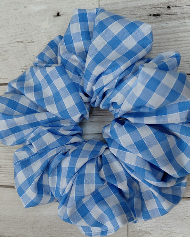Jumbo pale blue gingham scrunchie