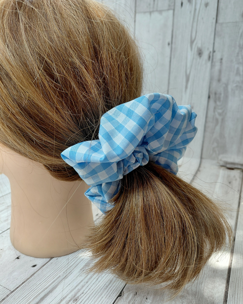 Jumbo pale blue gingham scrunchie