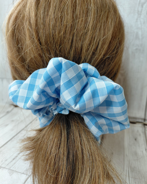 Jumbo pale blue gingham scrunchie