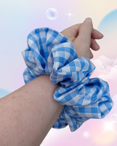 Jumbo pale blue gingham scrunchie