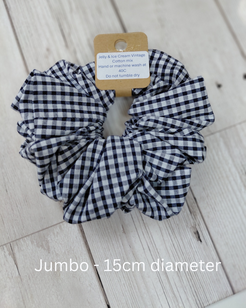 Jumbo dark blue gingham scrunchie