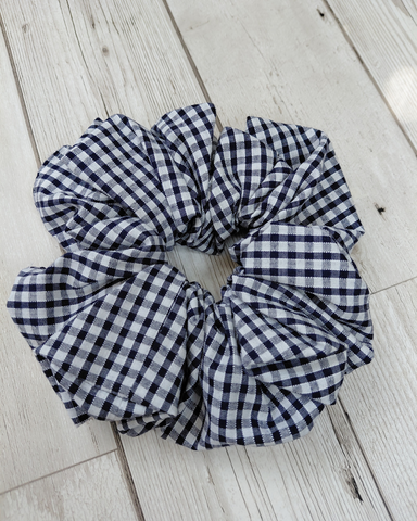 Jumbo dark blue gingham scrunchie