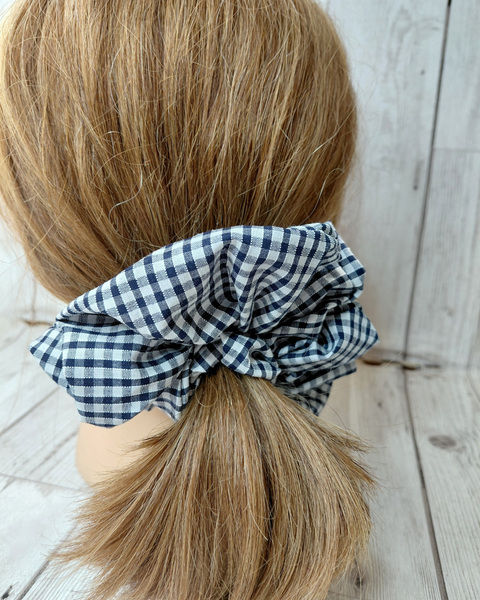 Jumbo dark blue gingham scrunchie