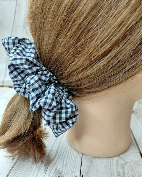 Jumbo dark blue gingham scrunchie