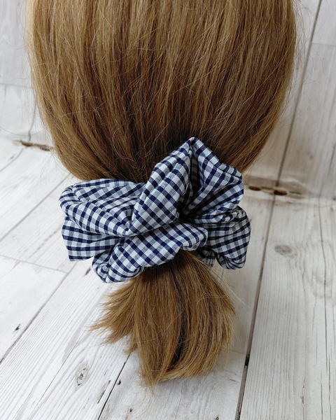 Jumbo dark blue gingham scrunchie