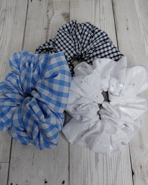 Jumbo dark blue gingham scrunchie