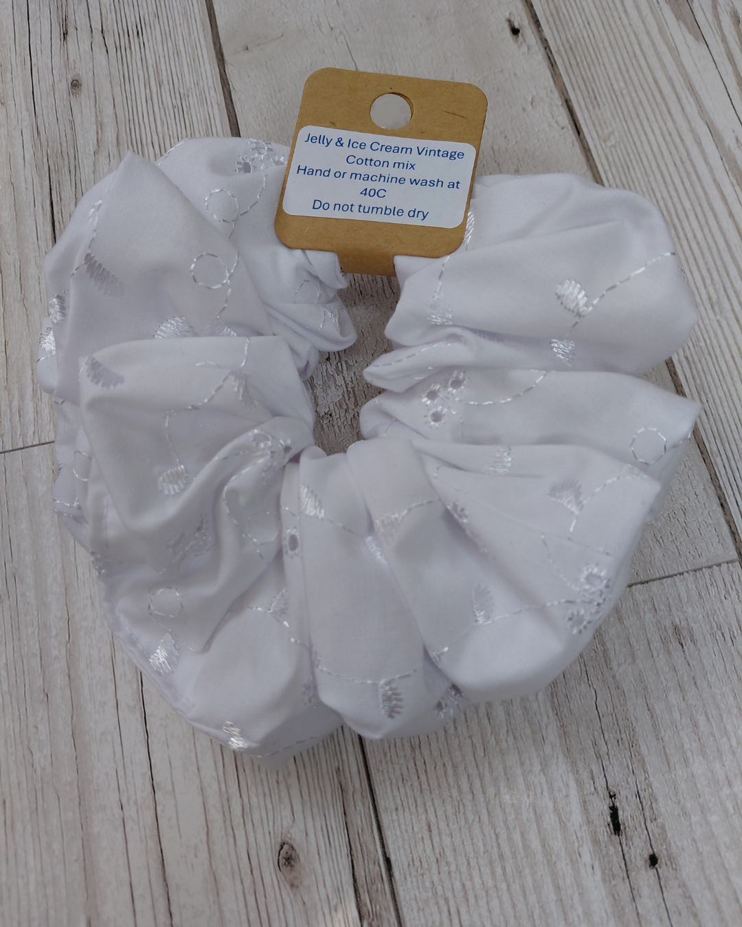 Jumbo white embroidered scrunchie