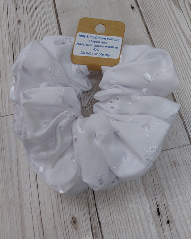 Jumbo white embroidered scrunchie