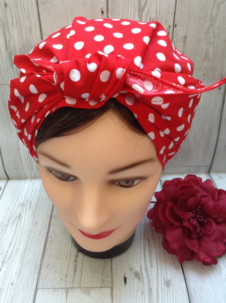 Red polka dot headscarf