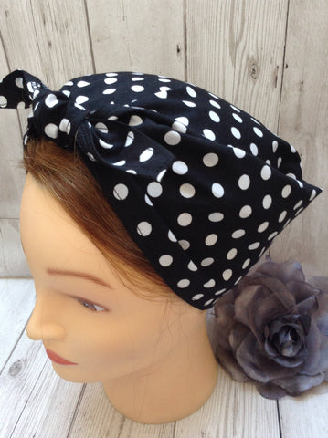 Black polka dot vintage style headscarf