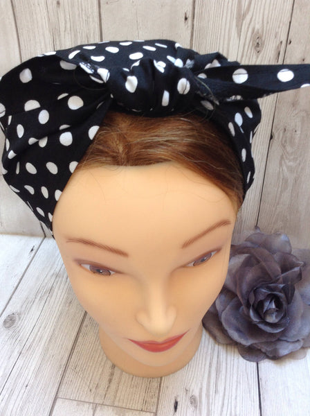 Black polka dot vintage style headscarf