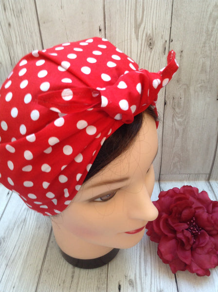 Red polka dot headscarf