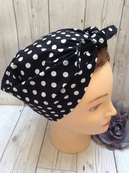 Black polka dot vintage style headscarf