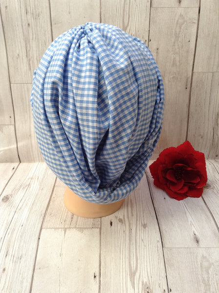 1930s 1940s dusting cap - light blue gingham