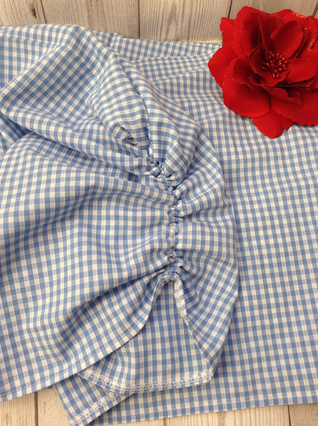 1930s 1940s dusting cap - light blue gingham