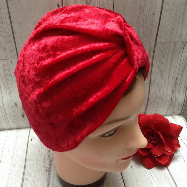 1940s style stretch velvet turban hat - red