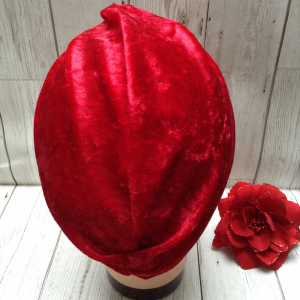 1940s style stretch velvet turban hat - red