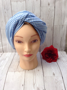 1930s 1940s dusting cap - light blue gingham