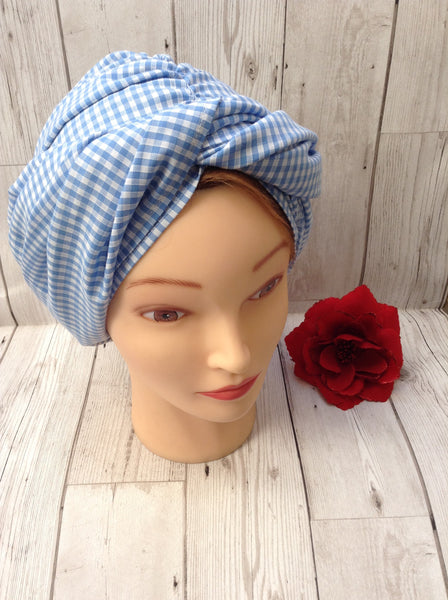 1930s 1940s dusting cap - light blue gingham