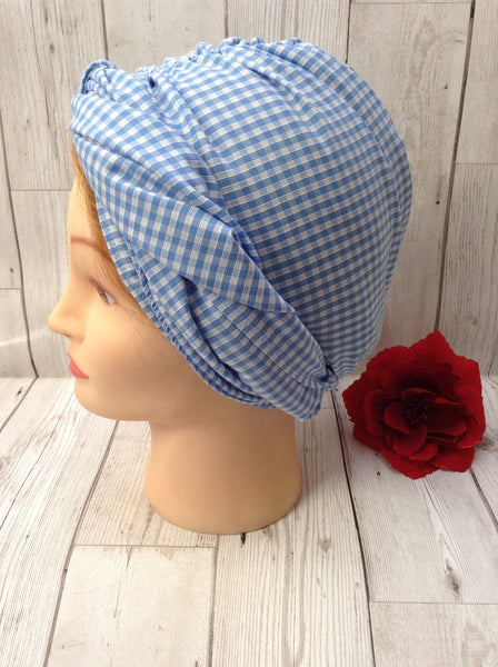 1930s 1940s dusting cap - light blue gingham