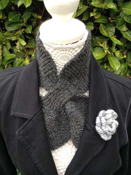 Charcoal grey alpaca mix keyhole scarf