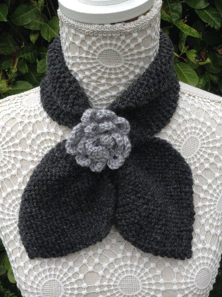 Charcoal grey alpaca mix keyhole scarf