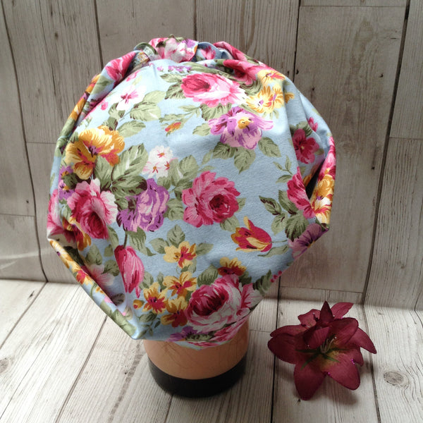 Sky blue floral headscarf