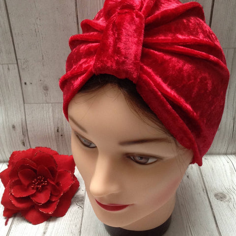1940s style stretch velvet turban hat - red