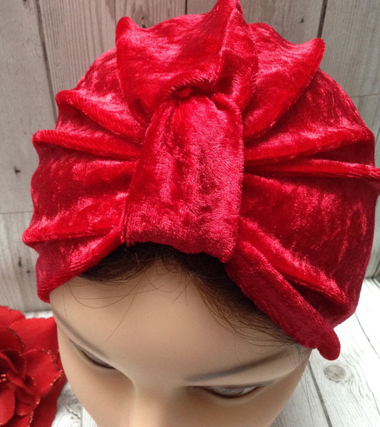 1940s style stretch velvet turban hat - red