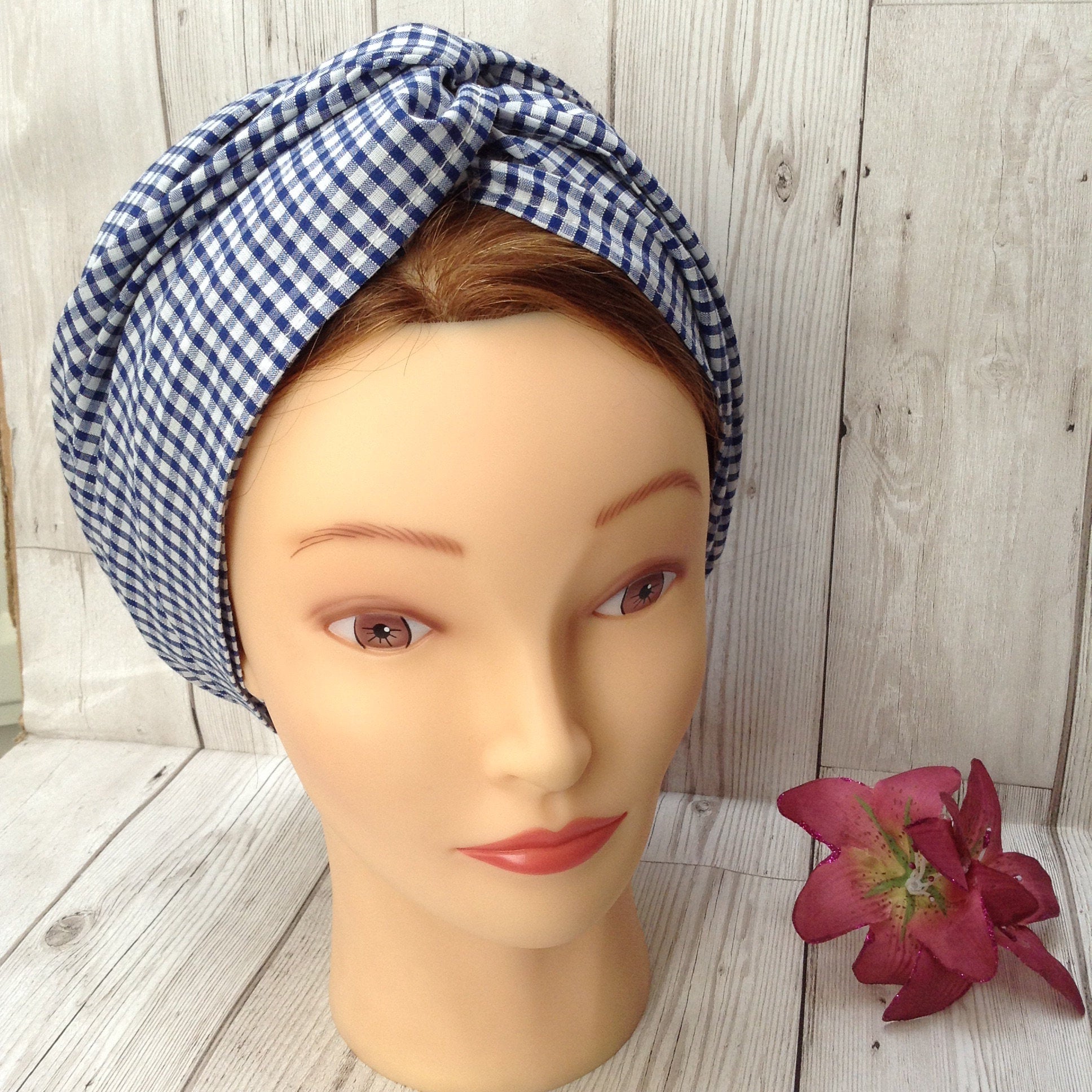 1930s vintage style dusting cap - Navy Gingham