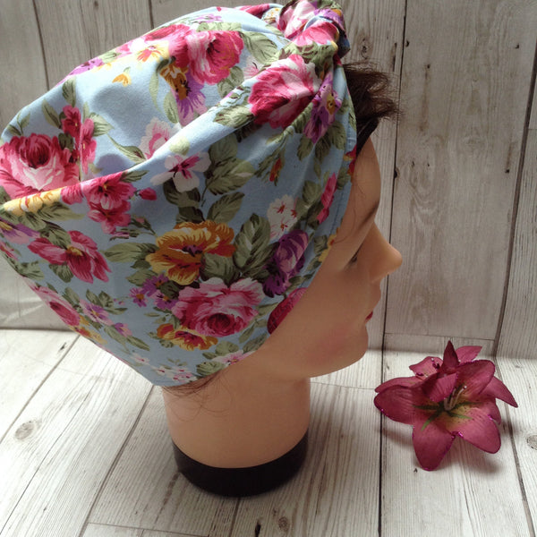 Sky blue floral headscarf