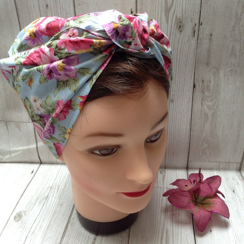Sky blue floral headscarf