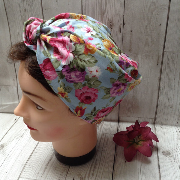 Sky blue floral headscarf