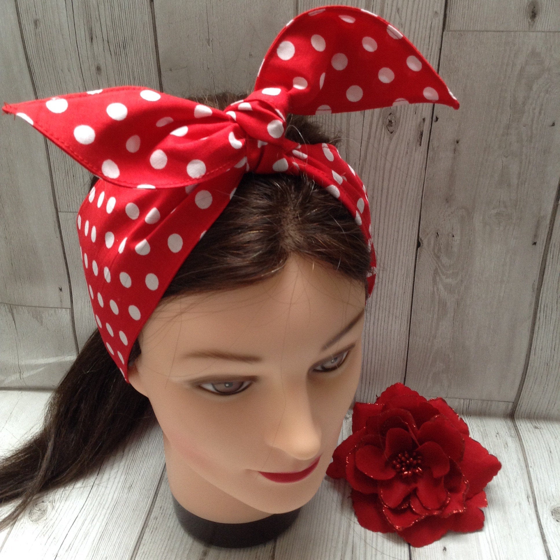 Red polka hair tie