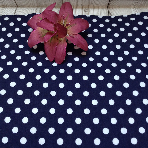 Navy blue polka dot cotton headscarf