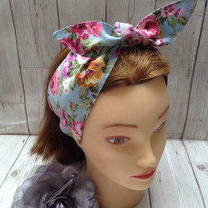 Sky blue floral hair tie