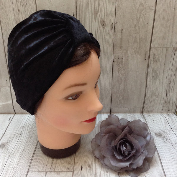 1940s style stretch velvet turban - black