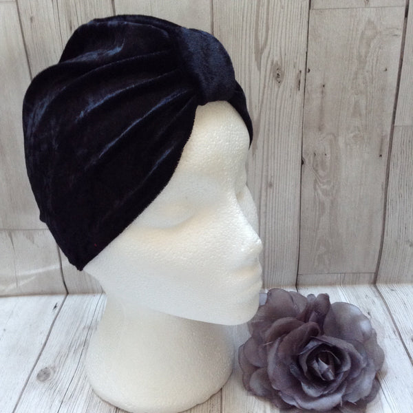 1940s style stretch velvet turban - black
