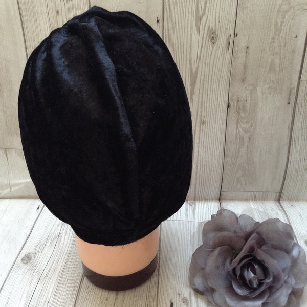 1940s style stretch velvet turban - black
