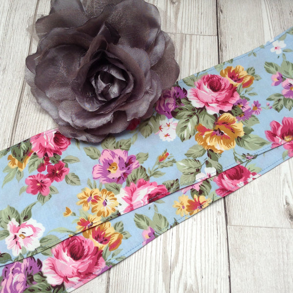 Sky blue floral hair tie