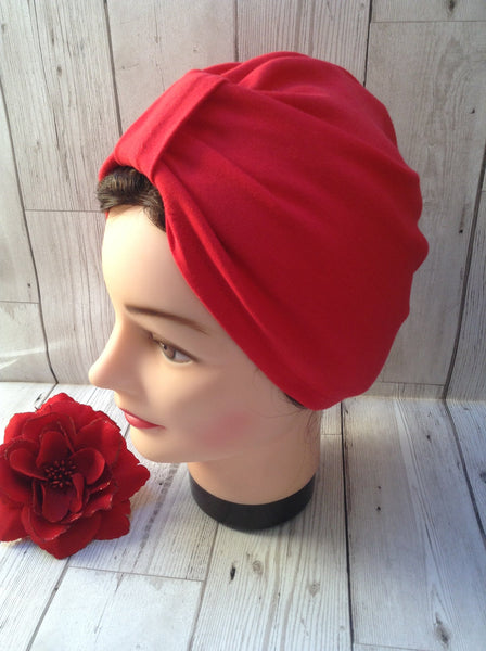1940s style stretch cotton turban - red
