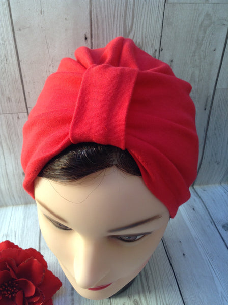 1940s style stretch cotton turban - red
