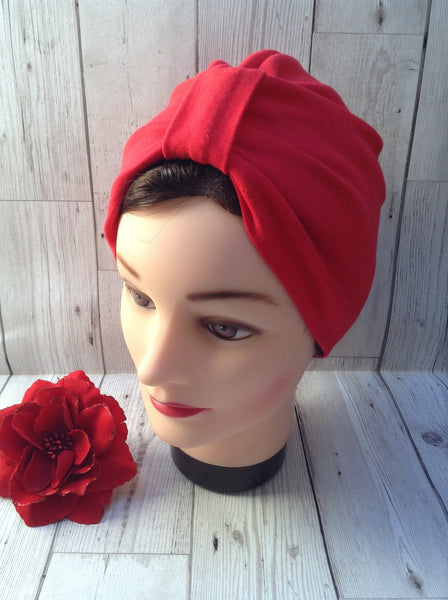 1940s style stretch cotton turban - red