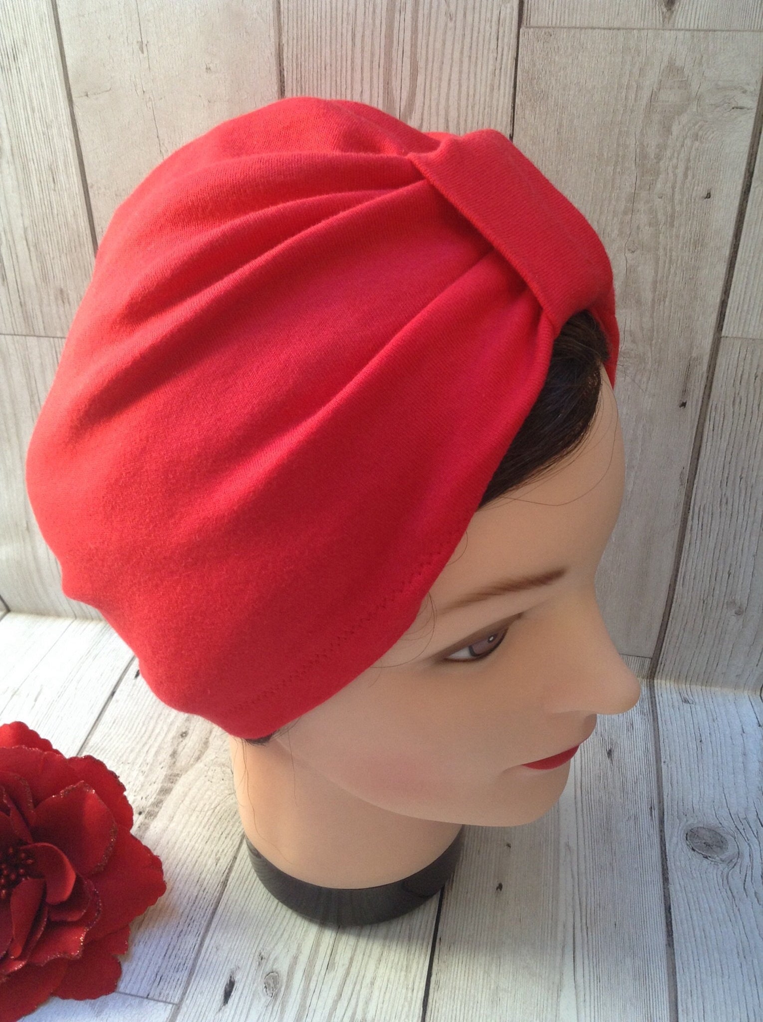 1940s style stretch cotton turban - red