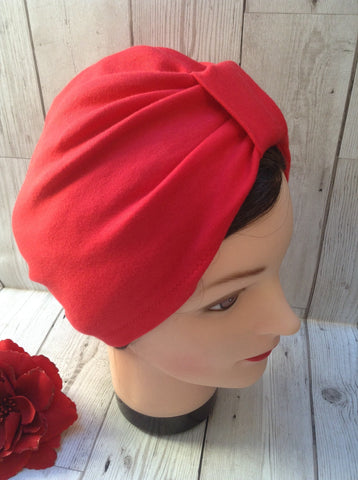 1940s style stretch cotton turban - red
