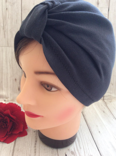 1940s style stretch cotton turban - charcoal grey