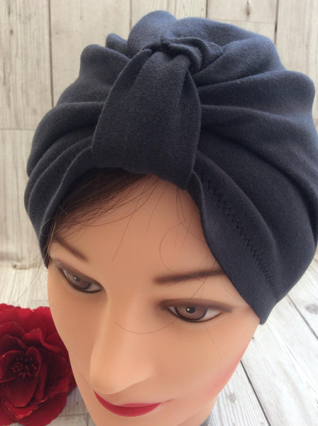 1940s style stretch cotton turban - charcoal grey