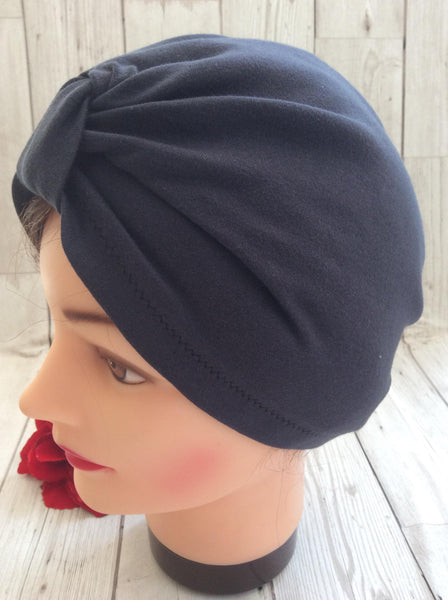 1940s style stretch cotton turban - charcoal grey